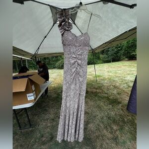 Jump One Shoulder Lace Dress in Taupe